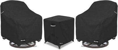 3 Pieces Patio Bistro Sets Cover,600D Waterproof Heavy Duty Patio Furniture Covers,Includes 2 Outdoor Swivel Chair Covers and 1 Patio Wicker Side Table Cover(Black)