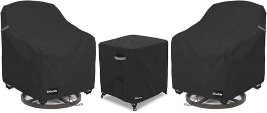 3 Pieces Patio Bistro Sets Cover,600D Waterproof Heavy Duty Patio Furniture Covers,Includes 2 Outdoor Swivel Chair Covers and 1 Patio Wicker Side Table Cover(Black)