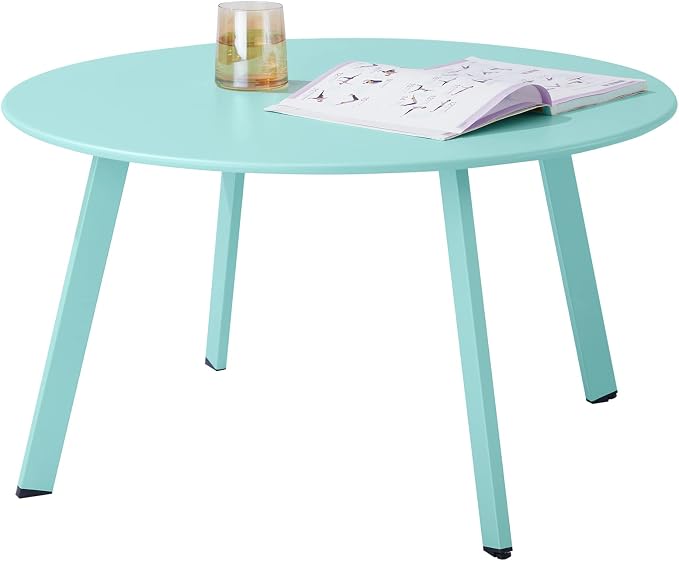 Meluvici Outdoor Side Table, Outdoor/Indoor Metal Steel Patio Coffee Table, Round Weather Resistant Anti-Rust, Green