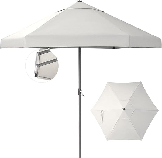 CROWN SHADES 9 Ft Patio Umbrella with Auto-Tilt & Olefin Fabric - Patented 90° Edge Connection Wind Resistant, Outdoor Umbrella for Table, Pool, Beach, Effortless Crank System