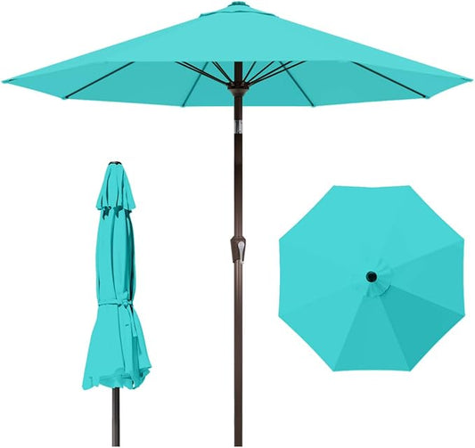 10FT Patio Umbrella Outdoor Market Umbrella with Crank and Tilt, 8 Flexible Fiberglass Ribs, UV-Resistant Waterproof Canopy for Patio, Deck, Garden, Backyard, Aqua Blue