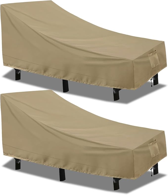 PureFit Outdoor Chaise Lounge Cover, Lounge Chair Covers Waterproof Patio Furniture Lounge Chair Cover, UV Resistant & Weatherproof, 2 Pack, 84" L x 32" W x 32" H Inches, Camel