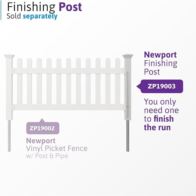 3ft H x 6ft W (1 Panel + 1 Post) No Dig WamBam Newport Fence Kit, White Vinyl Picket Fence, Easy Install Outdoor Barrier for Backyard or Patio, DIY Decorative Border, ZP19002