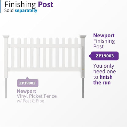 3ft H x 6ft W (1 Panel + 1 Post) No Dig WamBam Newport Fence Kit, White Vinyl Picket Fence, Easy Install Outdoor Barrier for Backyard or Patio, DIY Decorative Border, ZP19002