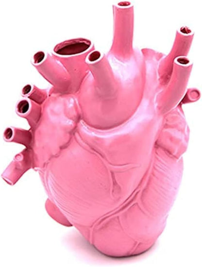 Resin Vase Planter, Decorative Heart Vase - Anatomical Heart Tabletop Decorative Craft, Farmhouse Living Room Bedroom Countertop (Pink,Large)