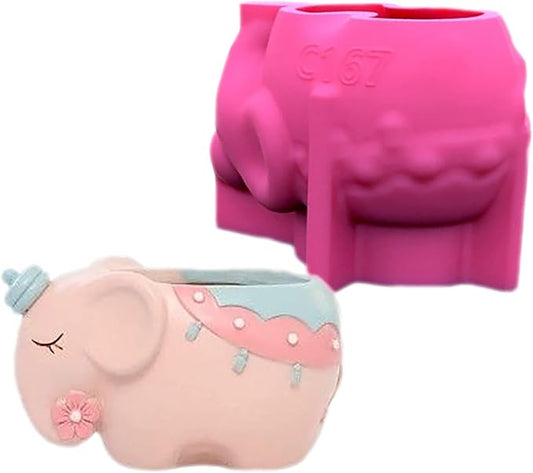 Grainrain Elephant Animal Mold DIY Candle Holder Plant Pot Silicone Resin Epoxy Concrete Plaster Mould (C167)