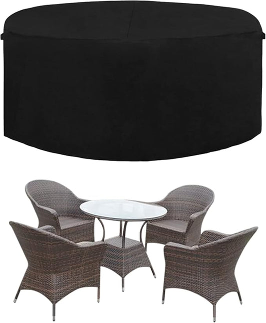 Easy-Going 600D Heavy Duty Round Patio Furniture Set Cover, Waterproof Outdoor Table and Chair Set Cover, (62"DIAx 28"H, Black)