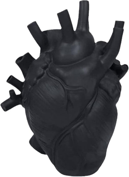Resin Vase Planter, Decorative Heart Vase - Anatomical Heart Tabletop Decorative Craft, Farmhouse Living Room Bedroom Countertop (Black,Large)
