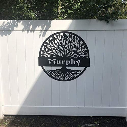 RealSteel Personalized Metal Wall Art - Custom Tree of Life Design with Family Name - Circular Metal Sign - Personalized Wedding, Anniversary, or Housewarming Gift (24")
