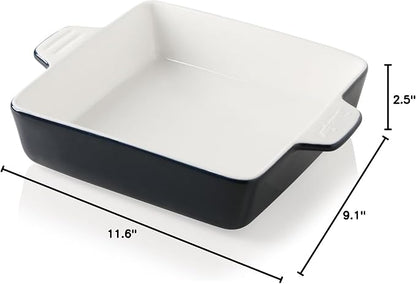 Sweejar Ceramic Baking Dish, 9 x 9 Cake Baking Pan for Brownie, Porcelain Square Bakeware with Double Handle for Casserole, Lasagna, Family Dinner (Navy)