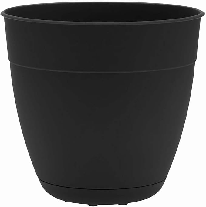 Bloem Dayton 6" Black Recyled Plastic Planter Pot with Drainage Holes and Removable Saucer for Indoor and Outdoor Gardening