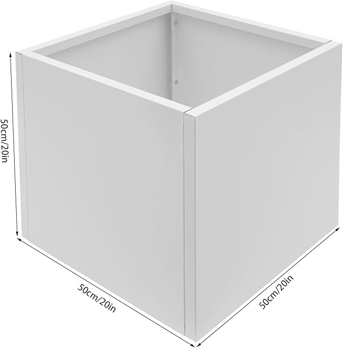 20Inch Steel Planter Box Metal Planter Large Tall Square Planters for Indoor Outdoor Plants, Heavy Duty Flower Pot for Patio, Yard, Garden (White, 20" L x 20" W x 20" H)
