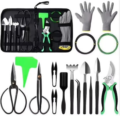 Bonsai Tools Kit 24 PCS for Beginners, Bonsai Tree Kit with PU Leather Bag, Pruning Shears, Scissors, Bonsai Wire, Succulent Repotting Tools, Gardening Gift for Women Men
