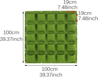 WFIST Vertical Hanging Planter Bag, Breathable Felt Wall Garden Planter with Metal Grommets, Indoor/Outdoor Space-Saving Herb & Flower Growing Pouch (25-Pocket)