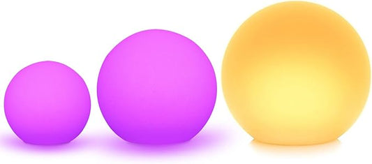 Mr.Go 6-inch, 10-inch and 14-inch LED Ball Light Bundle, Rechargeable, Remote Control, Dimmable 16 RGB Colors 4 Modes, Waterproof, Great as Night Light Mood Lamp Ambient Lighting Decorations