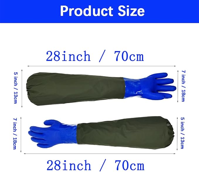 Long Waterproof Rubber Gloves, Pond Gloves, 28” Shoulder Length Insulated PVC Coated Chemical Resistant Gloves Reusable, Resist Acid, Alkali & Oil, Machinery, Industry, Fishery, Aquarium Gloves