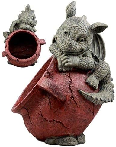 Ebros Gift Left Facing Naughty Climbing Dragon Baby Planter Pot Mythical Fantasy Home Patio Garden Decor Resin Statue 13" H