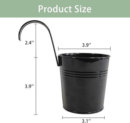 Pack of 10 Railing Planter, Hanging Planter Pot Metal 4 inch for Outdoor Indoor, Railing Fence Flower Pot with Detachable Hook for Small Plants Balcony Patio Garden, Black