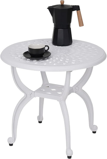 YKSY&YKSY Jardin DE Centennial Cast Aluminum Outdoor Side Table,Anti-Rust Outdoor End Table,Patio Coffee Bistro Table for Indoor,Garden,Porch,Balcony(Round White)