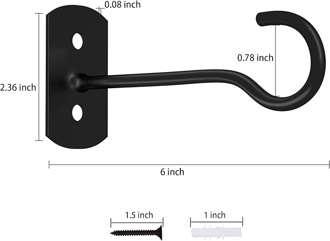 6in Hanging Plant Hooks 2Pack Ceiling Hooks for Plants, Indoor & Outdoor Decoration, Black
