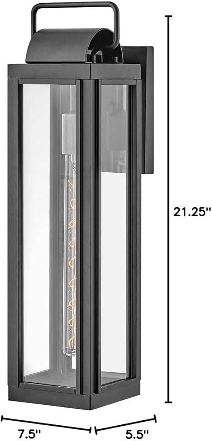 Hinkley Sag Harbor Large Wall Mount Lantern - Heritage Collection, 1-Light, Traditional, Aluminum, Clear Glass - Black with Burnished Bronze Accents