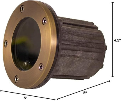 12V Brass In-Ground Well Light (Open Top) with 5W 2700K Warm White MR16 LED Bulb & PVC Sleeve for Low Voltage Landscape Lighting of Outdoor Pathway, Garden, Shrubs, Columns or Trees