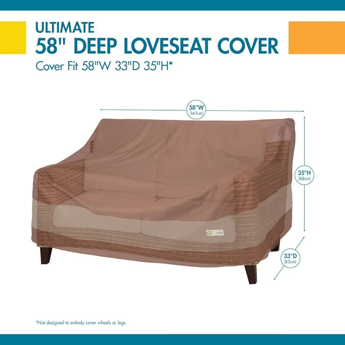 DUCKCOVERS ULV603535 Ultimate Loveseat Cover, 60"W x 35"D x 35"H, Mocha Cappuccino, Patio Furniture Covers