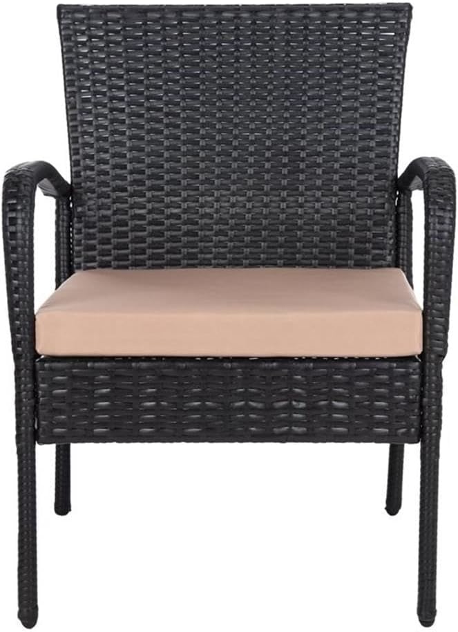 SAFAVIEH Outdoor Collection Moore Black Rattan/Beige Cushion 3-Piece Patio Lounge Bistro Set with Table (PAT9009A)