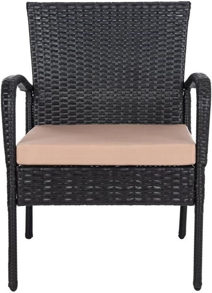 SAFAVIEH Outdoor Collection Moore Black Rattan/Beige Cushion 3-Piece Patio Lounge Bistro Set with Table (PAT9009A)