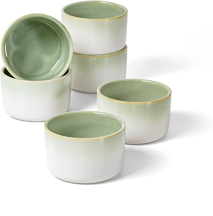 Ramekin Set, UNICASA 8 oz Creme Brulee Ramekins, Oven Safe Baking Set for Custard, Pudding, Souffle Cups, Reactive Gray (Light Green, 8oz x 6pc)
