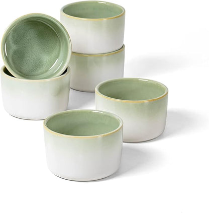 Ramekin Set, UNICASA 8 oz Creme Brulee Ramekins, Oven Safe Baking Set for Custard, Pudding, Souffle Cups, Reactive Gray (Light Green, 8oz x 6pc)