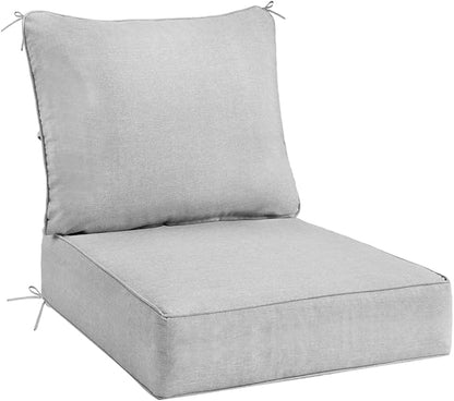 Sundale Outdoor Olefin Deep Seat Cushion, Patio Chair Cushion and Pillow, Water-Resistant Sectional Sofa Pad with Straps Light Gray, 24 x 24 x 6 Inches