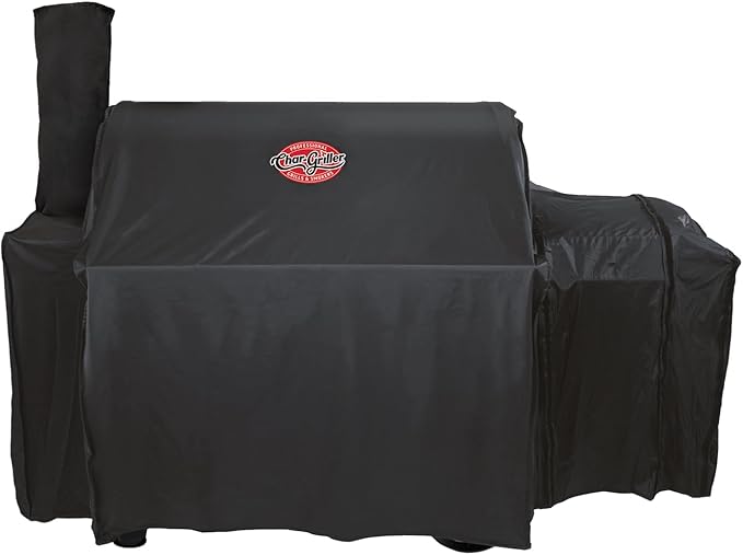 Char-Griller® Grand Champ™ Grill Cover, Shields and Protects from Moisture, Wind, Sand, Birds and Dirt, PVC and Polyester Blend, Black, Designed to Fit Model # 8250.