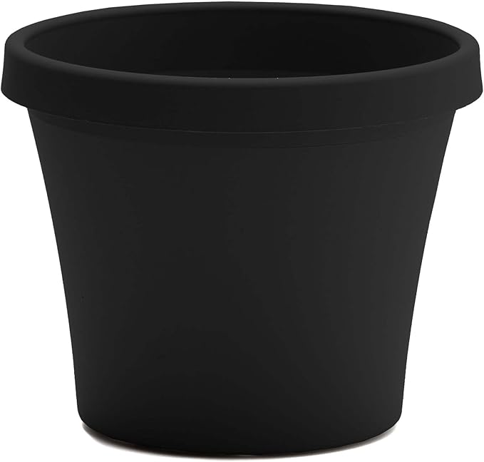 Bloem Terra 12" Diameter Round Black Resin Planter Pot with Drainage Holes for Indoor and Outdoor Gardening