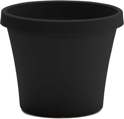 Bloem Terra 12" Diameter Round Black Resin Planter Pot with Drainage Holes for Indoor and Outdoor Gardening