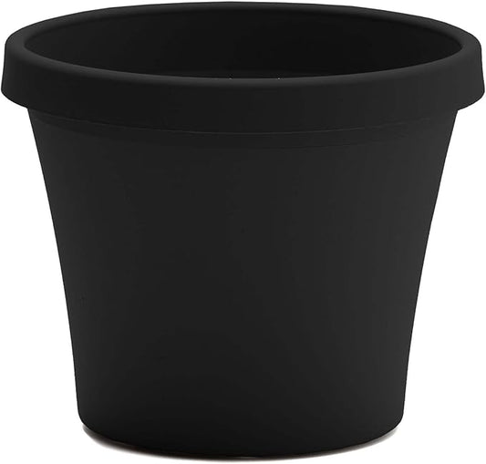 Bloem Terra 12" Diameter Round Black Resin Planter Pot with Drainage Holes for Indoor and Outdoor Gardening