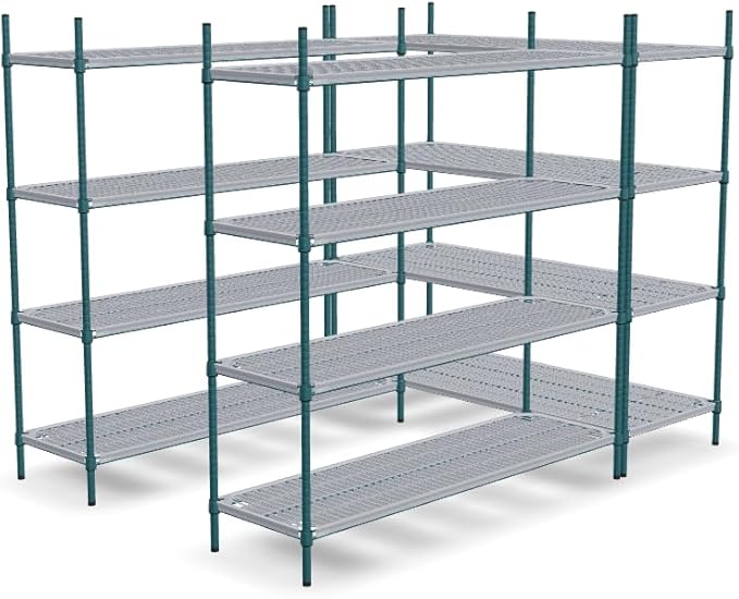 NSF 5' x 7' Walk-in 4-Tier Shelving Unit Kit with Drop Mat Shelf Liner, Commercial Storage Rack Unit, Organizer Shelves System Kit, Heavy Duty Racking for Storage, Shelving Kits (Green Epoxy)