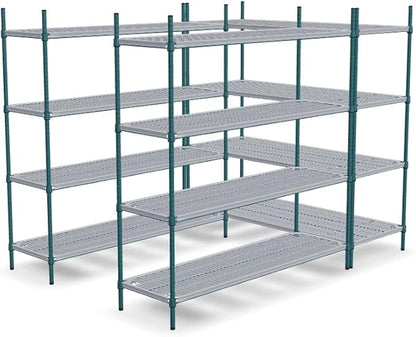 NSF 5' x 7' Walk-in 4-Tier Shelving Unit Kit with Drop Mat Shelf Liner, Commercial Storage Rack Unit, Organizer Shelves System Kit, Heavy Duty Racking for Storage, Shelving Kits (Green Epoxy)
