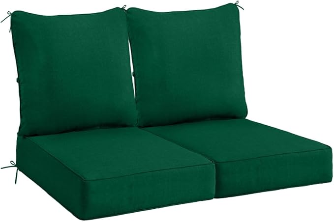 Sundale Outdoor Olefin Deep Seat Cushion Set of 2, Patio Chair Cushion and Pillow, Water-Resistant Sectional Sofa Pad with Straps Dark Green, 23 x 26 x 6 Inches