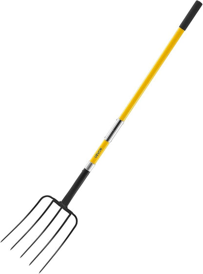 VEVOR Garden Fork, 5-Tine Gardening Pitchfork with Fiberglass Handle, 57 in Heavy Duty Digging Fork with Y Grip, Forged Steel Spading Fork for Hay Potato Composting Transplanting Aeration