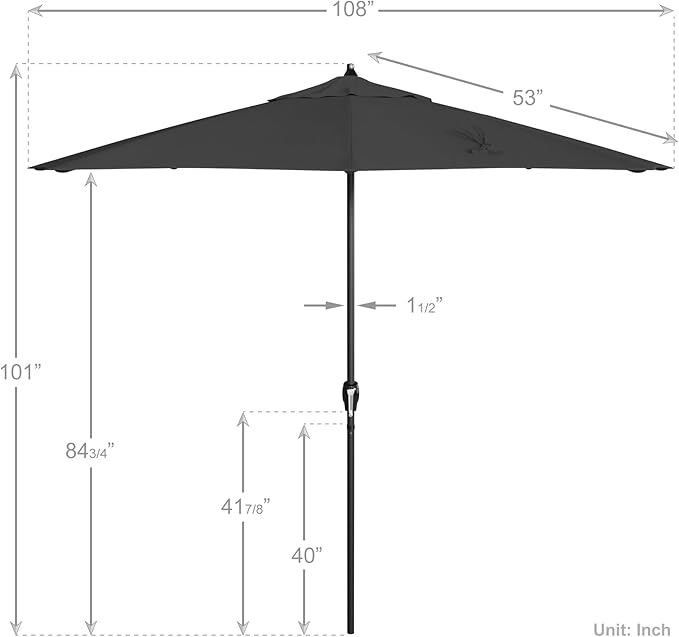 California Umbrella 9' Rd Aluminum Patio Umbrella, Crank Lift, Auto Tilt, Black Finish, 4yr Fade Warranty, Black