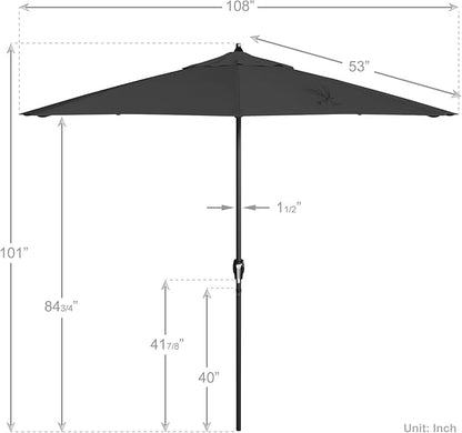 California Umbrella 9' Rd Aluminum Patio Umbrella, Crank Lift, Auto Tilt, Black Finish, 4yr Fade Warranty, Black