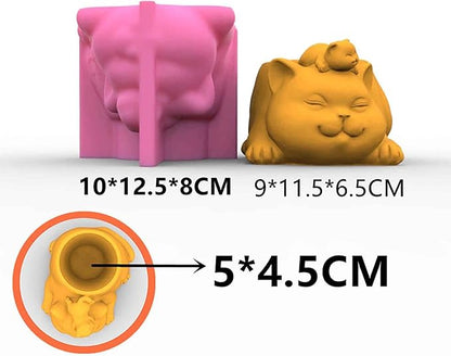 Grainrain Cat Concrete Plant Mold Planter Silicone Mould Cylinder Resin Mold for DIY Crafts Succulent Flower Pots Jewelry Trinkets Candle Holder Organizer (C174)