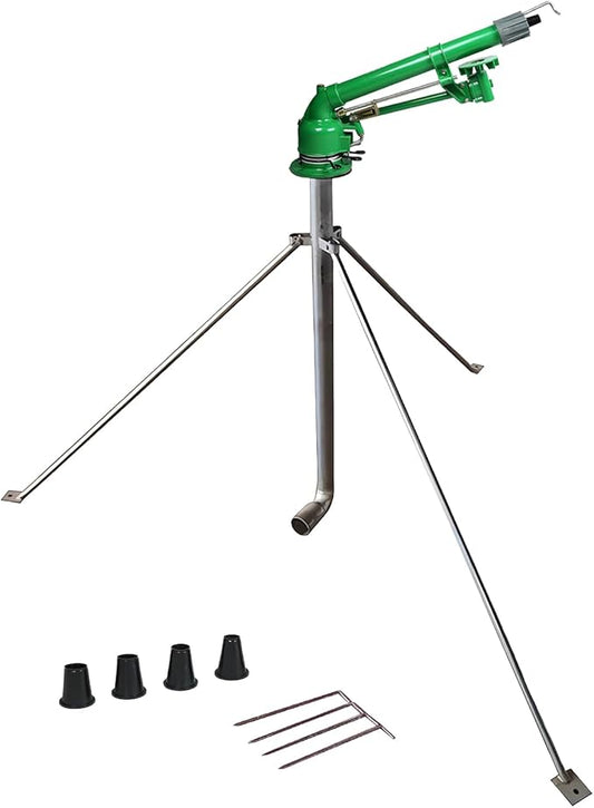 Farm Irrigation Sprinkler, 2 Adjustable Farm Sprinklers with 4 Replacement Nozzle - Watering Spray for Large Areas in Garden, Lawn, Irrigation - Includes Base for Easy Installation