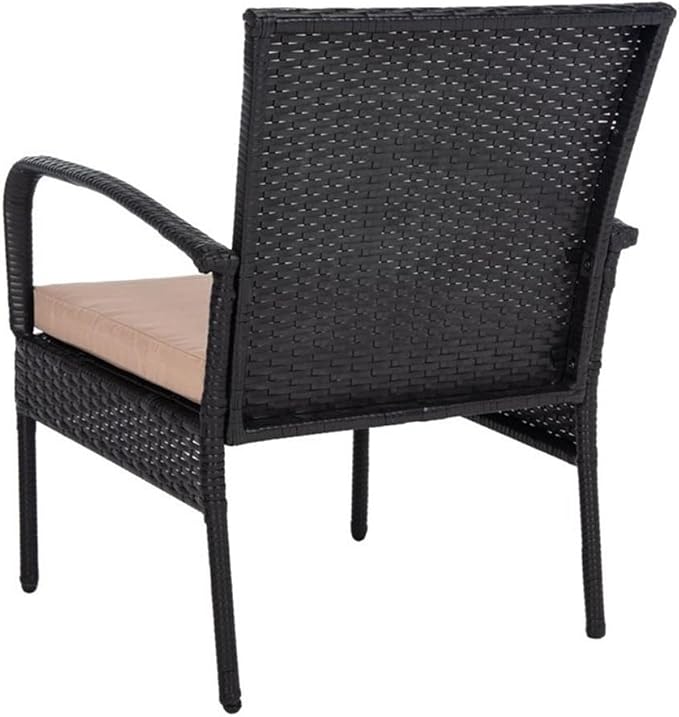 SAFAVIEH Outdoor Collection Moore Black Rattan/Beige Cushion 3-Piece Patio Lounge Bistro Set with Table (PAT9009A)