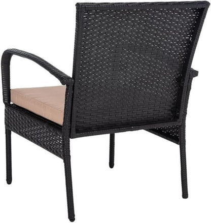 SAFAVIEH Outdoor Collection Moore Black Rattan/Beige Cushion 3-Piece Patio Lounge Bistro Set with Table (PAT9009A)