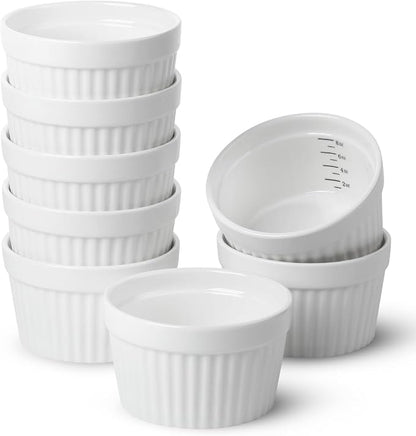 BTaT- Ramekins, 8 oz, Set of 8, Ramekins for Baking, Ramekin with Measurement Markings, Creme Brulee Dishes, Souffle Cups, Custard Cups, Ceramic Bakeware, Souffle Dish, Small Ceramic Bowl