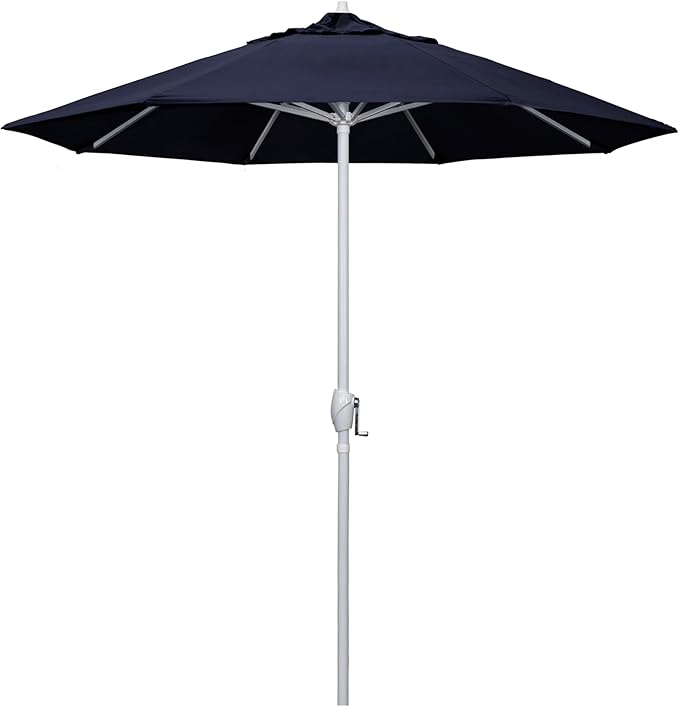 California Umbrella 7.5' Rd Aluminum Patio Umbrella, Crank Lift, Auto Tilt, White Finish