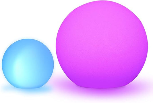 Mr.Go 8-inch LED Ball Light and 16-inch LED Globe Light Bundle, Rechargeable, Remote Control, Dimmable 16 RGB Colors 4 Modes, Waterproof, Great as Night Light Mood Lamp Ambient Lighting Decorations