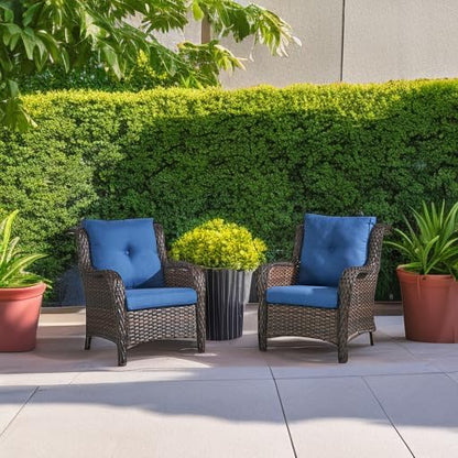 HUMMUH Patio Chairs Wicker Patio Dining Chairs Set of 2 PE Rattan Deep Seating Outdoor Chairs with 4 inch Seat Cushions…